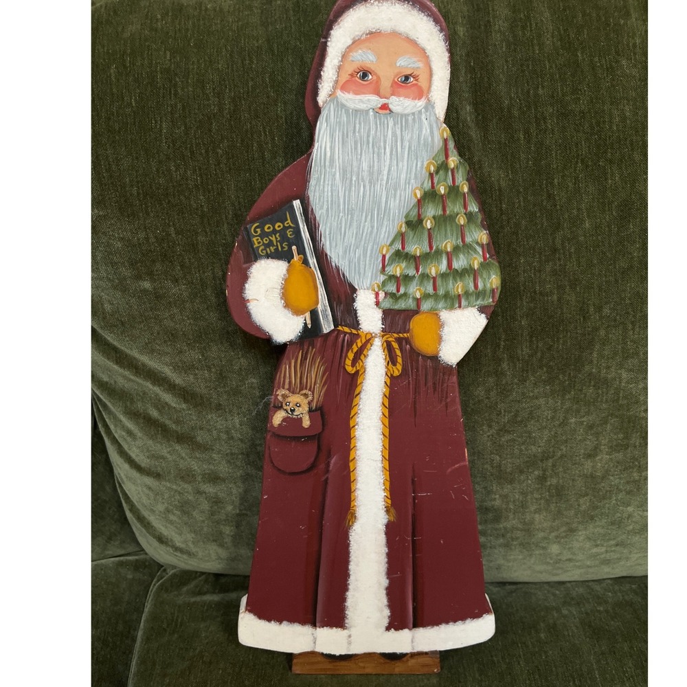 Vintage Christmas Signed Santa 1991 Folk Art Primitive 17.5" free standing Decor